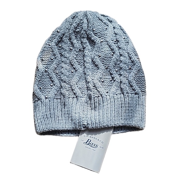 G H Bass Accessories - G H Bass & Co NWT Gray cable knit, metallic studded beanie hat